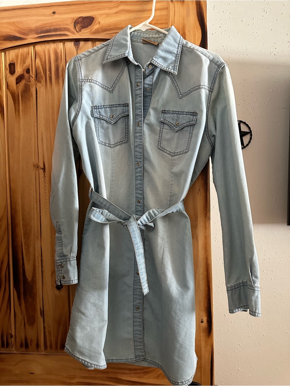Wrangler Light Blue Denim Shirt Dress Jacket with Tie Belt